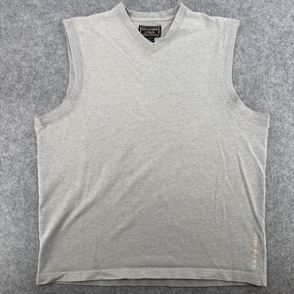 90s Y2K Abercrombie & Fitch Sleeveless Tee Mens S Gray Muscle Tank V-Neck EUC